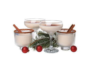 PNG,Eggnog cocktail with Christmas tree sprigs, isolated on white background