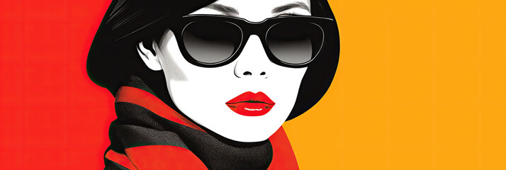 Illustration of woman with red lipstick & shades