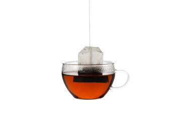 PNG,tea bag in a transparent cup, isolated on white background