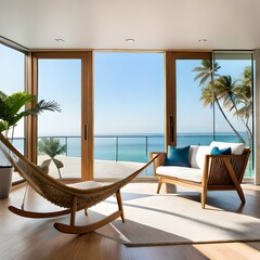 Obraz premium lounge chairs on the beach generated by AI technology