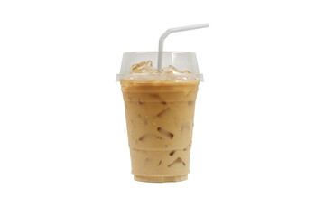 Iced coffee espresso in cup glass isolated on white background clipping path