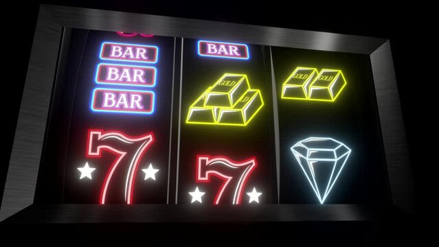 Classic jackpot slot machine in casino with winning seven numbers - 3D 4k animation (3840 x 2160 px)