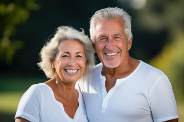 Portrait of a Happy Old Couple Smiling Candidly. Generative AI.