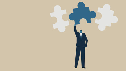 An office worker finding a puzzle piece.