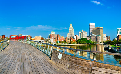 Skyline of Downtown Providence on the Providence river in Rhode Island, United States