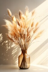 ears of wheat in vase, dry grass boho aesthetic background - obrazy, fototapety, plakaty