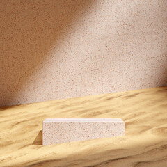 in square sand textured floor, 3d render blank space red terrazzo podium
