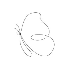 Continuous line drawing of Butterfly on transparent background.