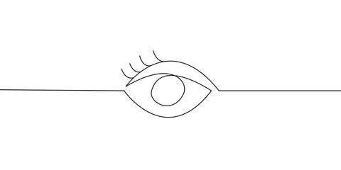 Continuous line drawing of eye on transparent background.