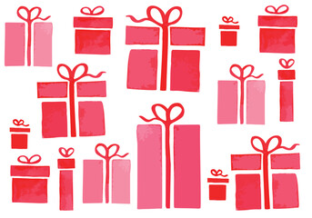 Pattern - Pink and red Gift boxes for Valentine's Day in flat style on white background. Symbol of love. Vector illustration.