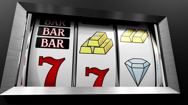 Classic jackpot slot machine in casino with winning seven numbers - 3D 4k animation (3840 x 2160 px)