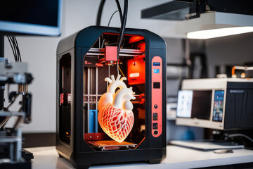 Medicine 3d printer for organ heart printed. Concept new technology transplant. - obrazy, fototapety, plakaty