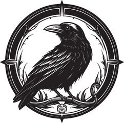 Intricate Raven Crest Design Stylish Raven Silhouette Badge