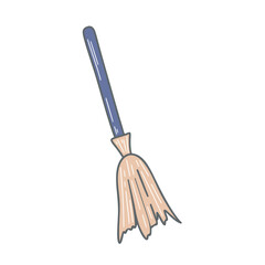 Hand drawn flying broom clip art. Witches brooms doodle sketch style. Aesthetic tools of witchcraft and cleaning, isolated vector illustration