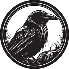 Intricate Crow Iconic Badge Graceful Raven Vector Insignia
