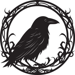 Graceful Raven Outline Symbol Black Raven Vector Badge