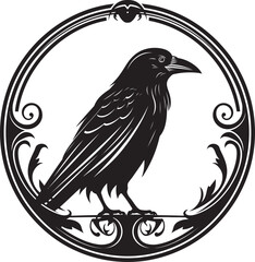 Raven Silhouette Minimalist Mark Stylish Black Bird Icon - obrazy, fototapety, plakaty
