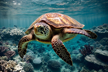 Obraz premium Elegance Sea Turtle Swimming Undersea