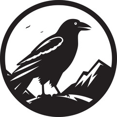 Premium Raven Silhouette Insignia Intricate Bird Badge Design