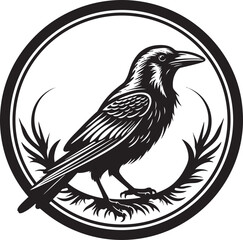 Vintage Raven Vector Crow Silhouette Geometric Crest
