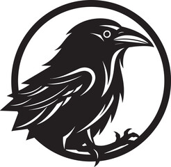 Premium Raven Monochrome Symbol Intricate Raven Crest Design
