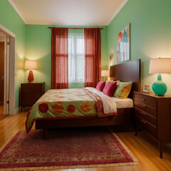 Realistic Modern Bedroom Interior with Furniture Interior Design

