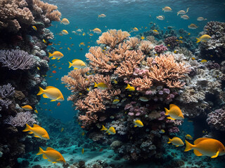 Naklejka na ściany i meble Beautiful underwater scene with colorful fishes and reefs