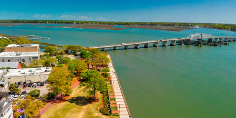 Charleston skyline from drone, South Carolina