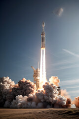 Rocket launching scenes with clear sky 