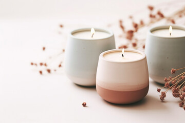 Obraz na płótnie Canvas Elegant and simple aromatherapy candles with a cozy and hygge atmosphere.