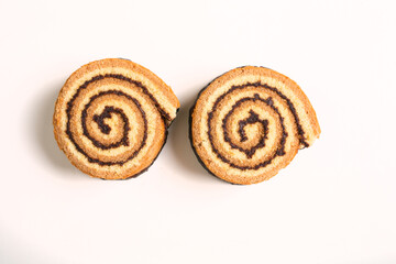 brioche rolls with chocolate on a white background shot from above