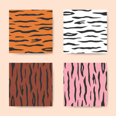 Tiger skin animal print seamless pattern set