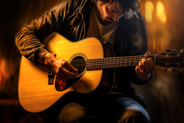 Obraz premium photo of man He skillfully played a haunting melody on his acoustic guitar