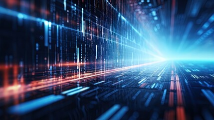 Obraz premium Futuristic data stream 3d illustration. Data transfer technology. Cyberpunk, Big data and cybersecurity. Cyberspace, blockchain transactions. Abstract technological background