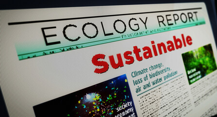 Sustainable green eco industry newspaper on mobile tablet screen