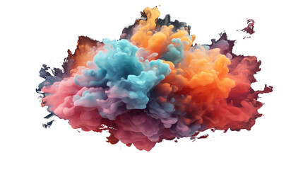 Multi colored smoke bomb explosion emitting clouds on transparent background, Colorful liquid explosion under water on black background.