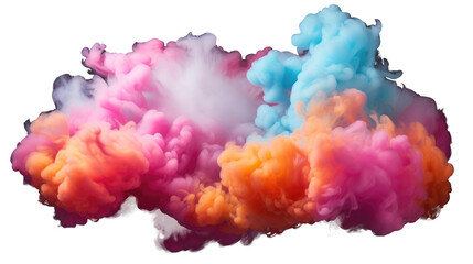 Fototapeta premium Multi colored smoke bomb explosion emitting clouds on transparent background, Colorful liquid explosion under water on black background.