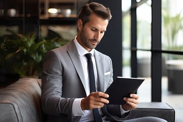 Businessman holding digital tablet in the office. Business and technology concept