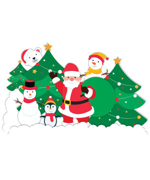 Holiday Christmas Characters Of Snow Man Santa Clause Polar Bear Penguin