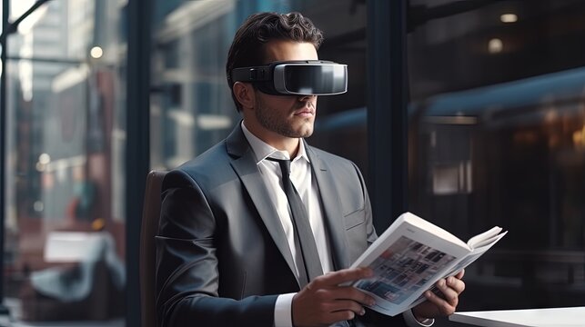 businessman in virtual reality digital glasses planning day scheduling appointment agenda meeting plan time management - Powered by Adobe