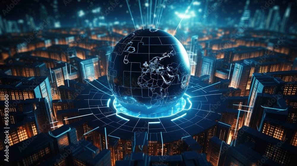 Poster abstract crypto cyber security technology on global network background. digital theme. 3d illustrati