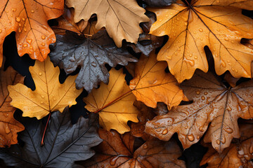 Naklejka na ściany i meble fall leaves on a wooded surface