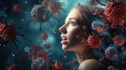 Disease outbreak anxiety and pandemic psychology or health fear of contagion or psychological fears of disease or virus infections with 3D illustration elements. - obrazy, fototapety, plakaty