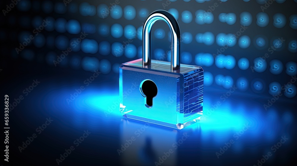 Poster Computer security internet lock icon data protection symbol blue keyboard