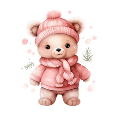 Christmas pink bear winter clipart