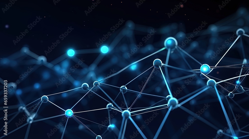 Aufkleber Abstract technology futuristic geometrical and science blue neon background with space for copy. Plexus digital wallpaper. Business presentation concept. Medical structure and artificial intelligence