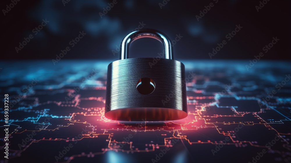 Poster padlock over eu map, symbolizing the eu general data protection regulation or gdpr. designed to harm