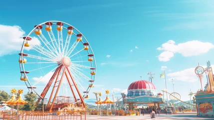 Foto auf Leinwand Amusement park ferris wheel in the blue sky © HN Works