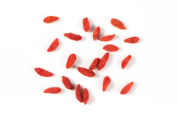 Dried Chinese wolfberries or Goji berry or Matrimony vine Isolated on White Background.