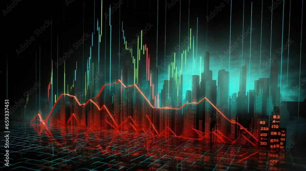 Poster Stock Market - Arrow Graph Going Down on Display With Red and Green Figures